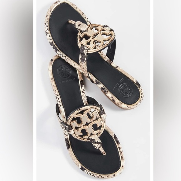 Tory Burch Metal Miller Sandals snake print black and gold size 10 - Picture 1 of 6